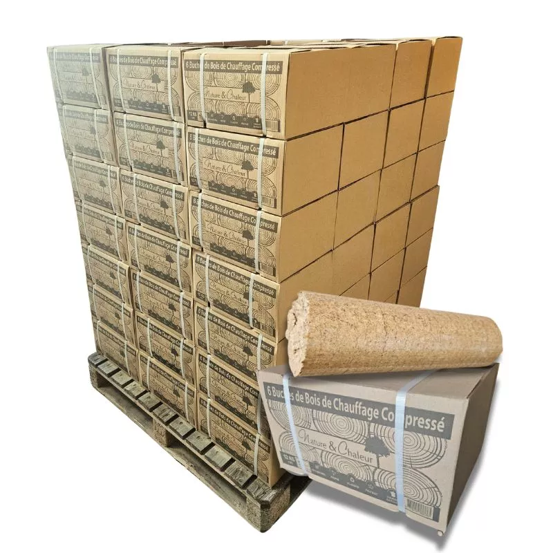 bois-densifie-confort-80-cartons-de-6-buches-palette-environ-960kgs.png Bois densifié Confort – Palette de 960 Kg – Feuillus durs et résineux – Image 1